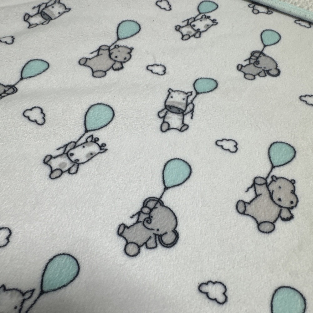 Bundles Baby Blanket Hippo Elephant Holding Balloons White Grey Soft